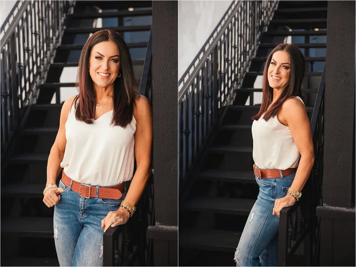 Lifestyle headshots of an East Valley realtor in a plaid blazer
