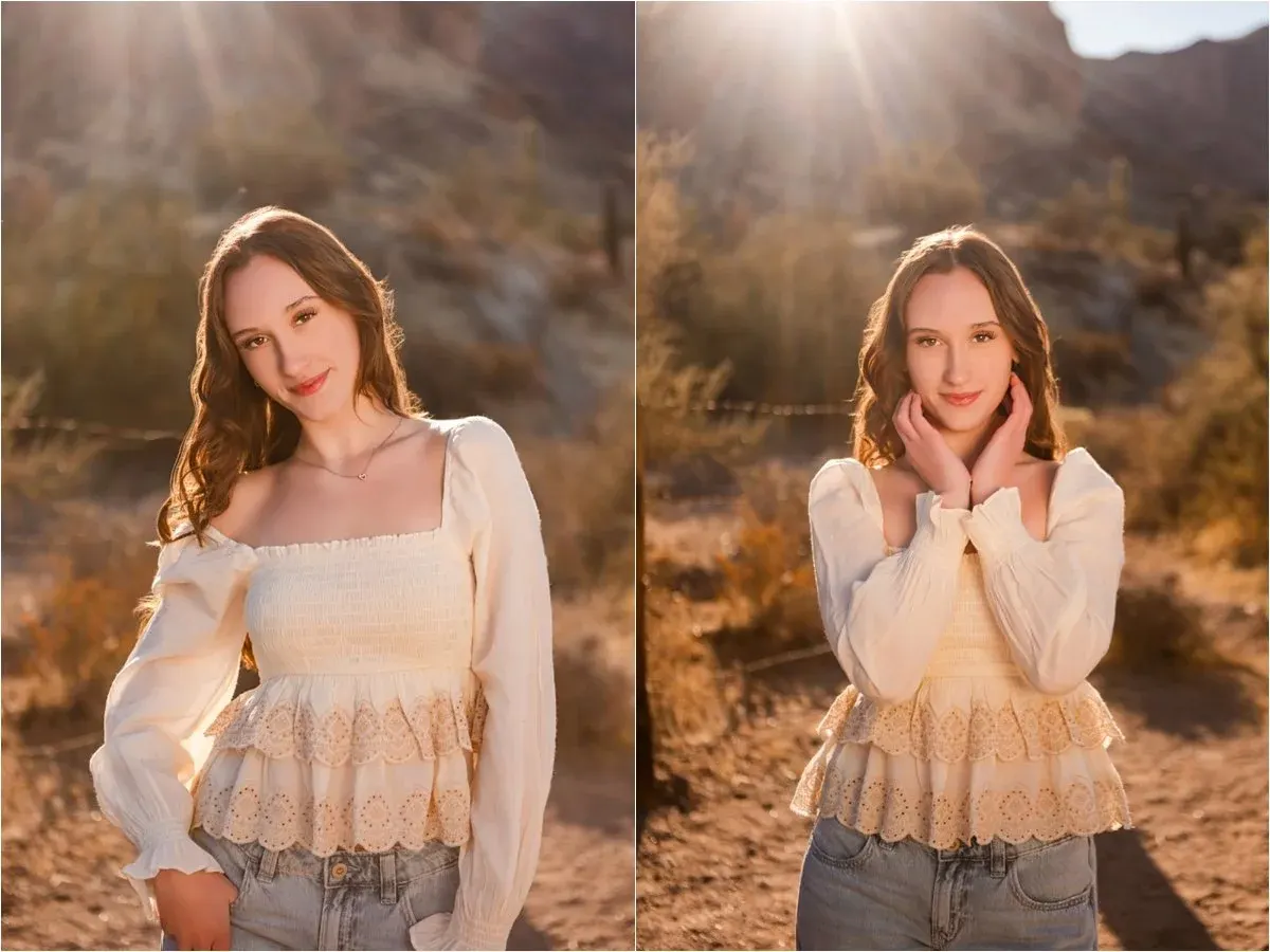 Senior portraits in golden sunrise light